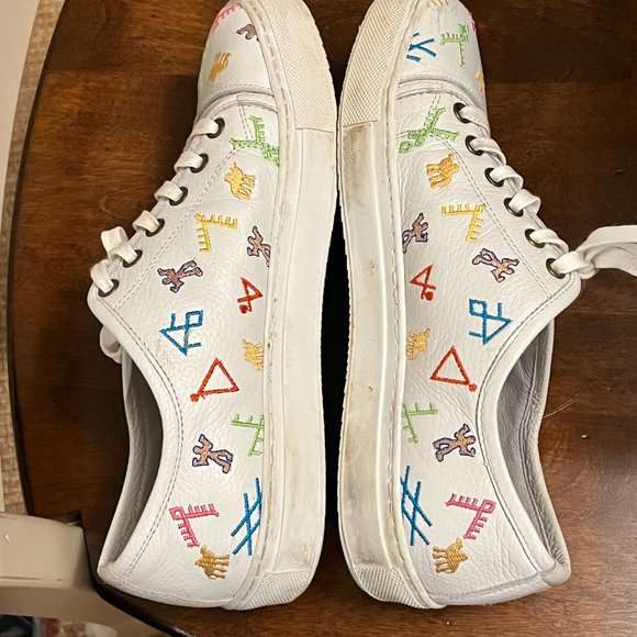 Del Toro Embroidered Leather Moroccan Theme Lace Up Low Top Sneakers 7 - Picture 4 of 13